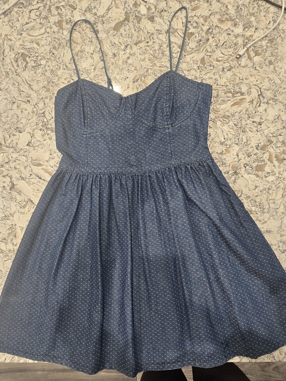 Free People Blue Denim Corset Fit & Flare Mini Dress Size Large